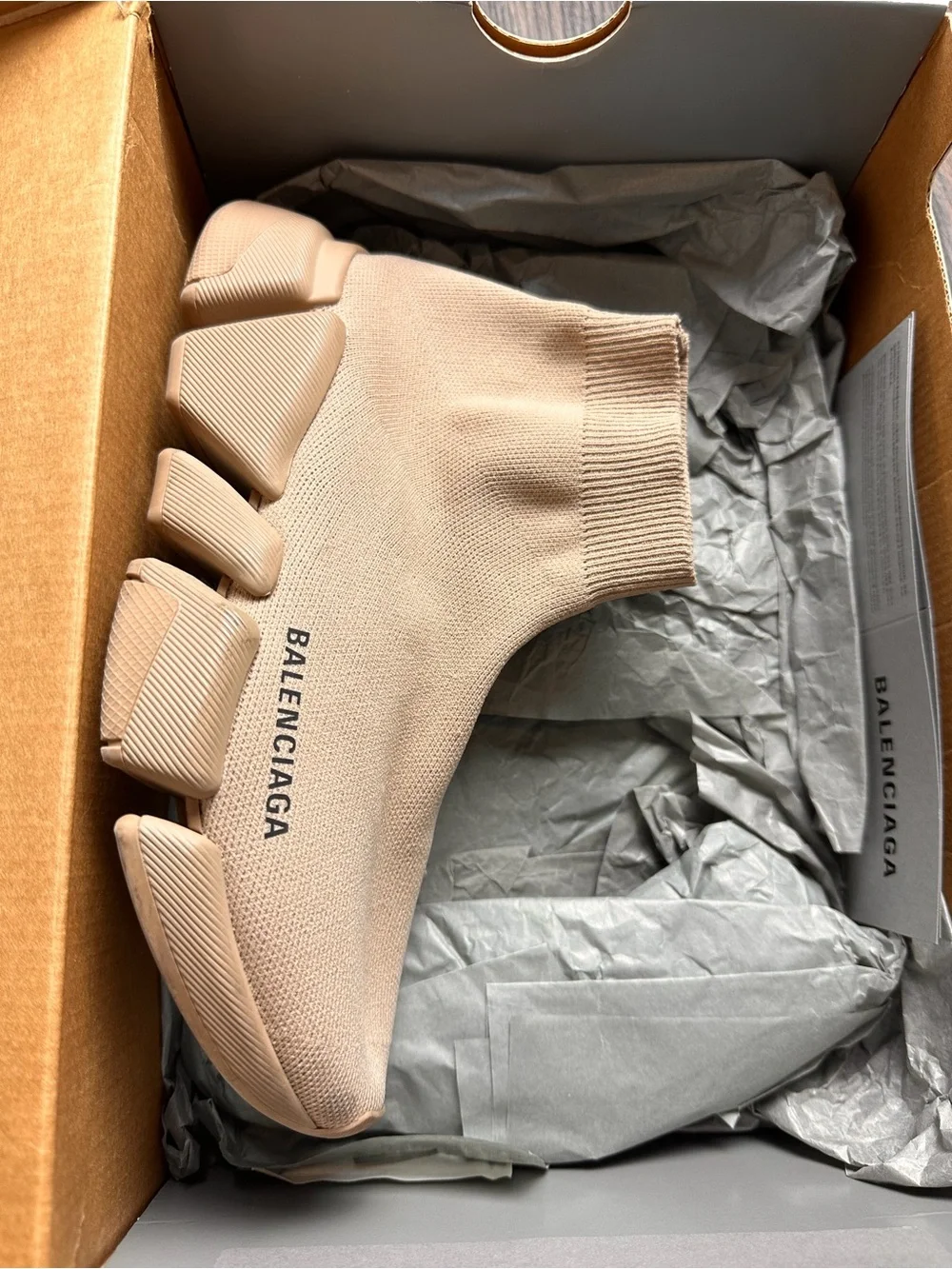 Balenciaga Tan Sock-Style Runner Sneakers
